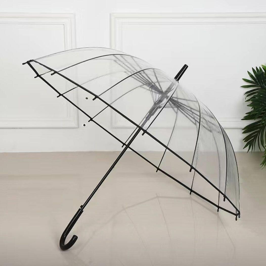 16骨直杆长柄透明伞双人加厚防风透明雨伞方便实惠耐用好看透明的