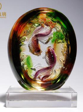 创意中式琉璃金鱼摆件轻奢玻璃艺术品 客厅家居饰品 可客制化送礼