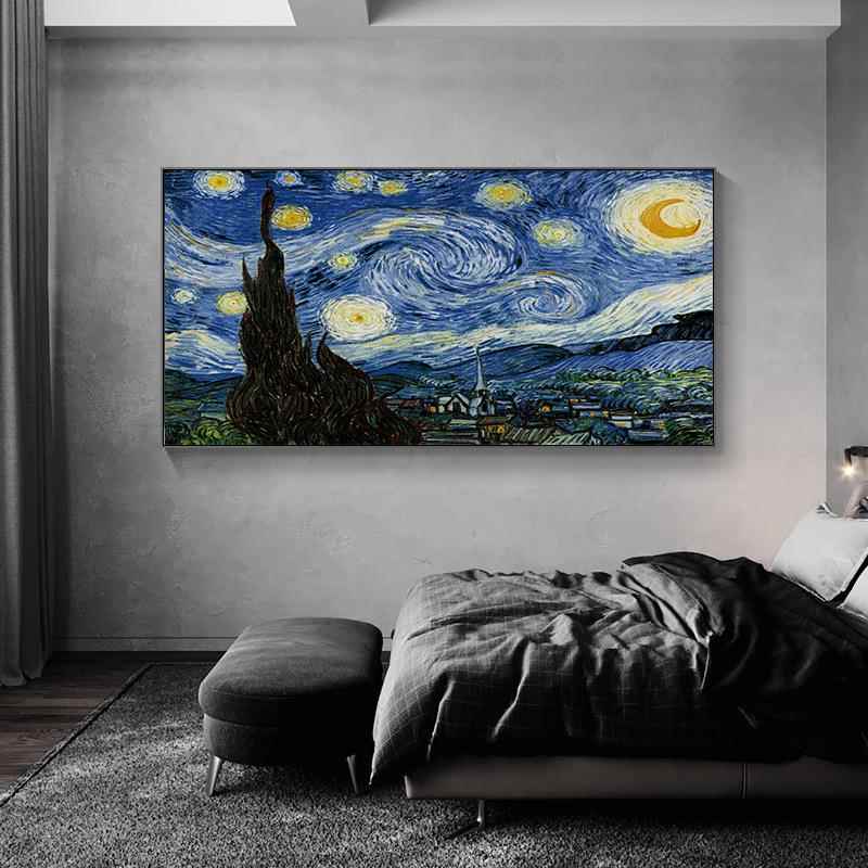 梵高客厅装饰画油画世界名办公室背墙画沙发景卧室壁挂画横星xxg2