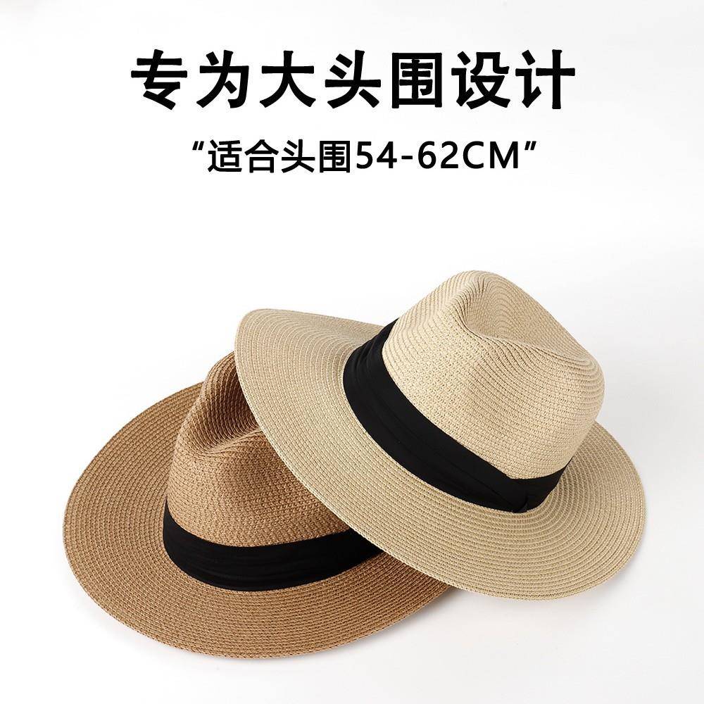 Womens Straw Fedora Sun Hat Wide Brim Panama Hat with Black - 实物图