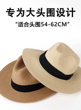 Womens Straw Fedora Sun Hat Wide Brim Panama Hat with Black