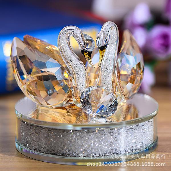 汽车晶天摆件水晶鹅面双58396高档水天鹅摆件水钻车载情侣天鹅摆