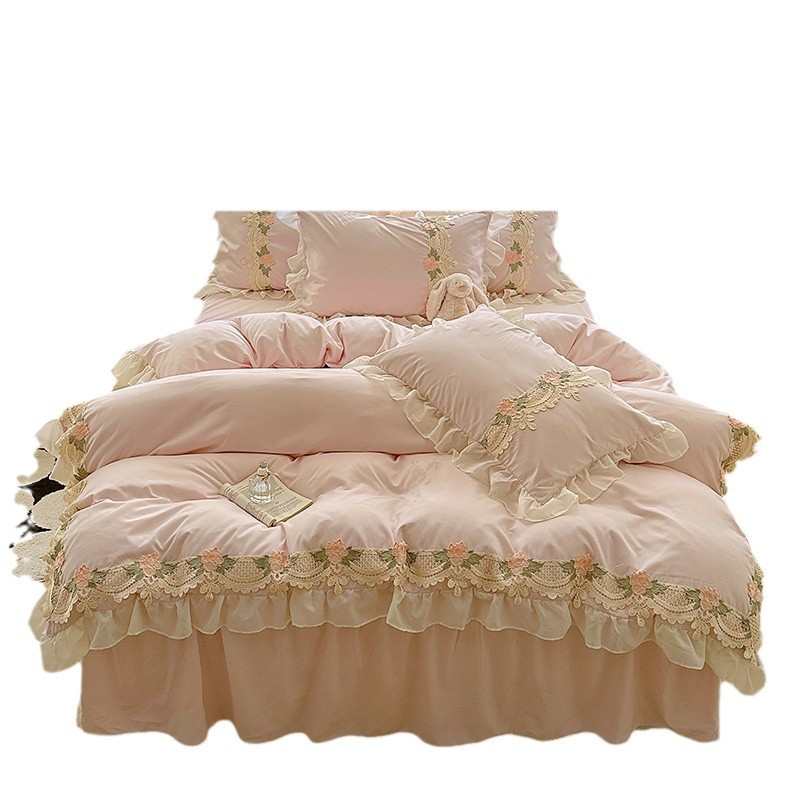裙心韩式床单件套床水洗蕾丝床上公主四春秋被套少女花边款风笠床