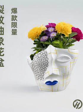 现货速抢Temu限定树脂艺术人脸花盆抽象风拉满家居装饰爆款插花