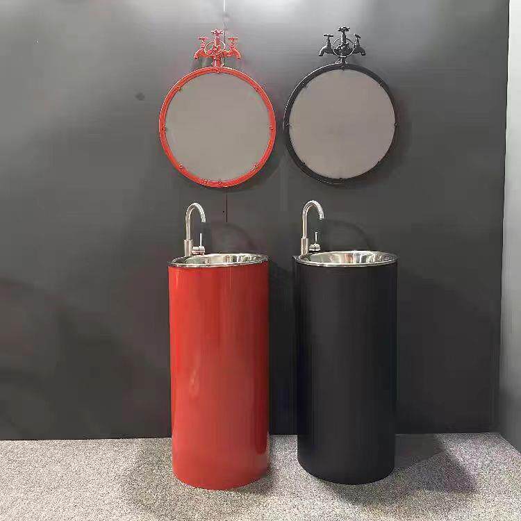 个性工业风洗手盆立柱洗脸盆阳台洗漱台餐厅创意不锈钢落地洗手台