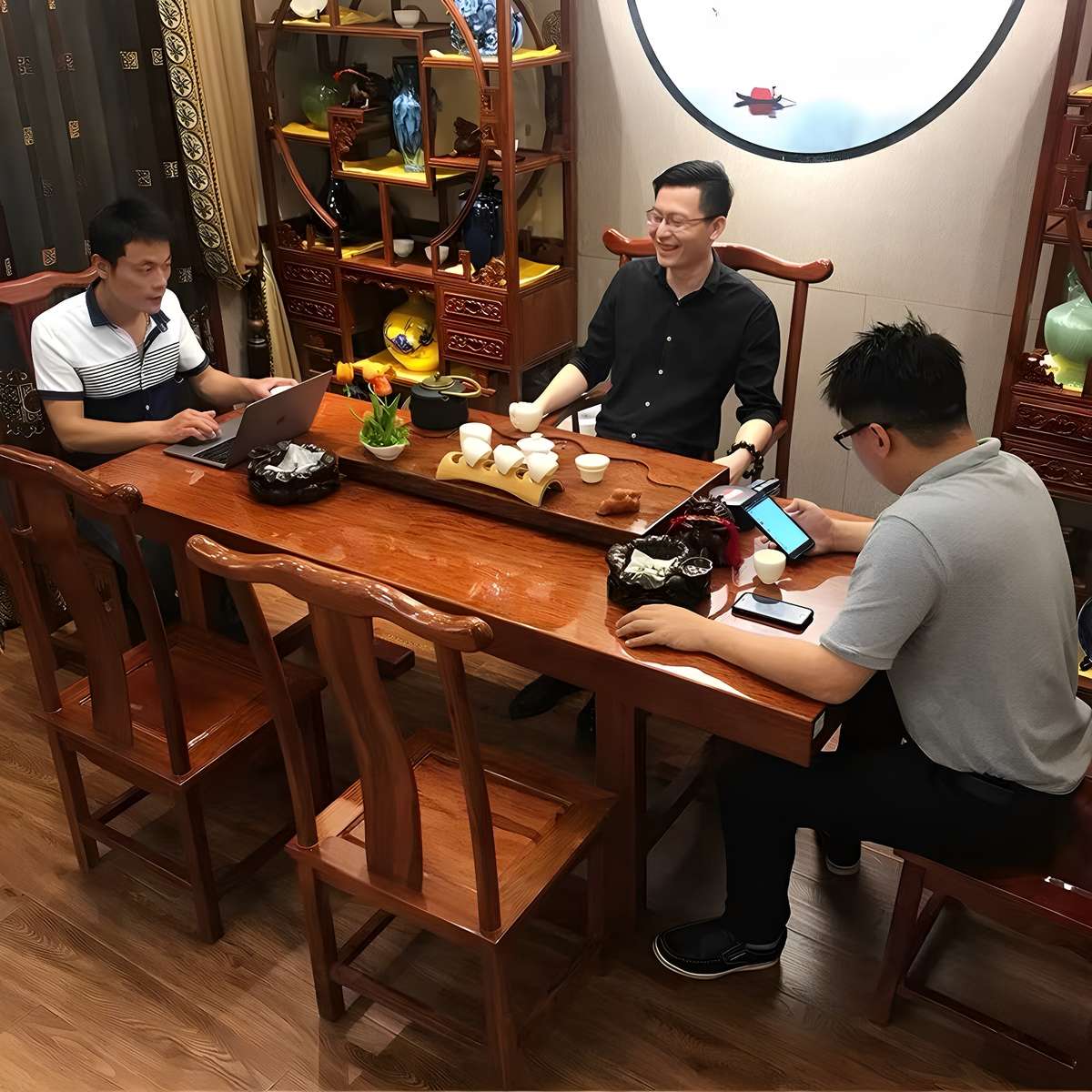 实木原木大板茶桌椅组合红木茶桌餐桌办公桌胡桃木巴花梨整块茶台