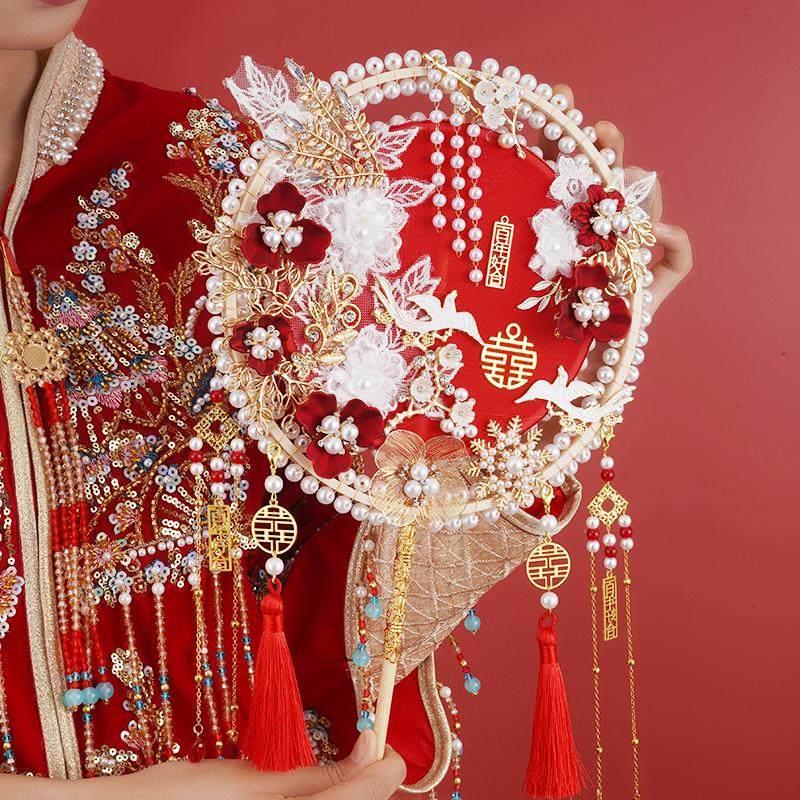 团扇新娘结婚diy材料包手捧花高级中式婚礼汉服婚纱礼服喜扇送礼
