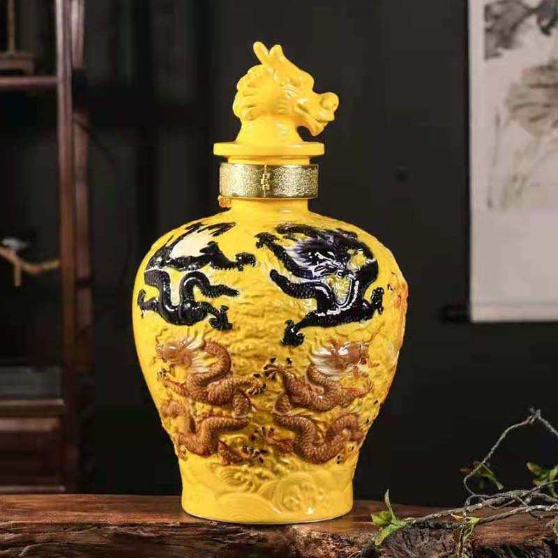 陶瓷酒瓶10斤装景德镇酒坛子雕刻九龙密封家用复古泡酒自酿白酒瓶