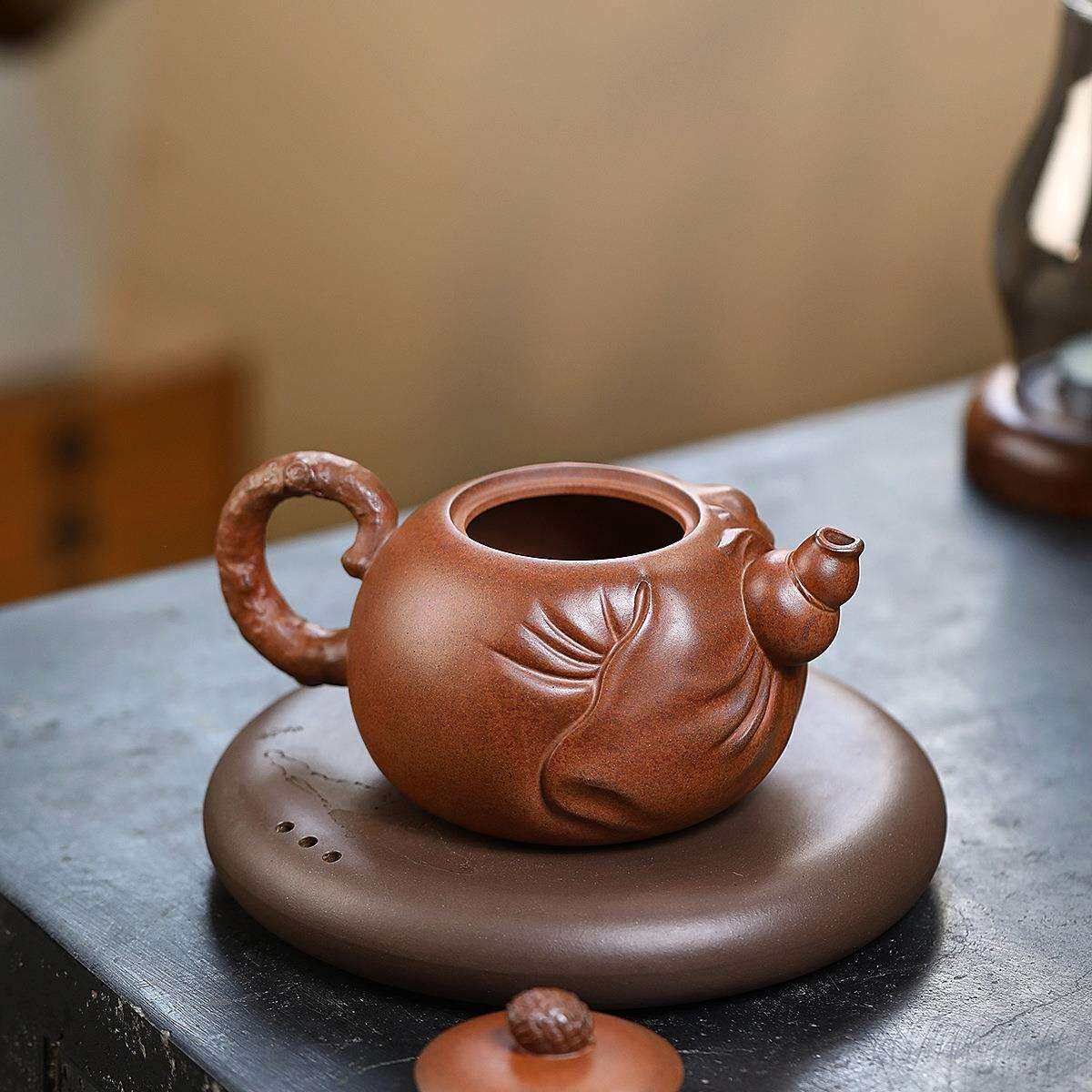 寿桃仙人原矿段泥柴烧手工刻画宜兴紫砂壶工堂直播供货源头茶具