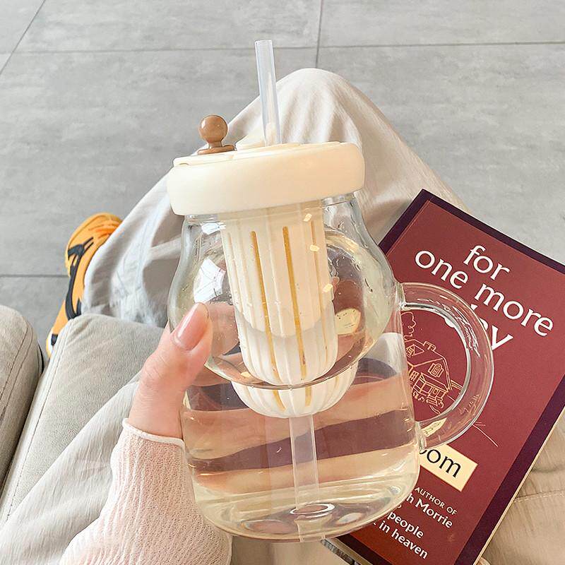 吸管水杯女新款2024大容量泡茶分离夏季高颜值学生带滤网玻璃杯子