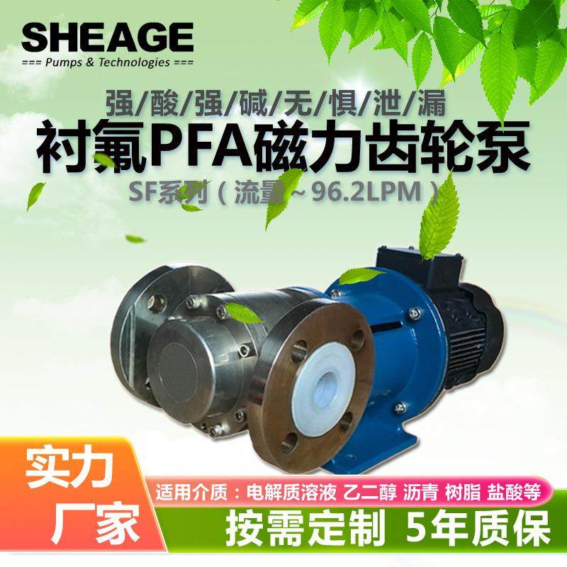 耐高低温高低黏度PFA氟内衬防腐化工泵SHEAGESF603-CM磁力齿轮泵