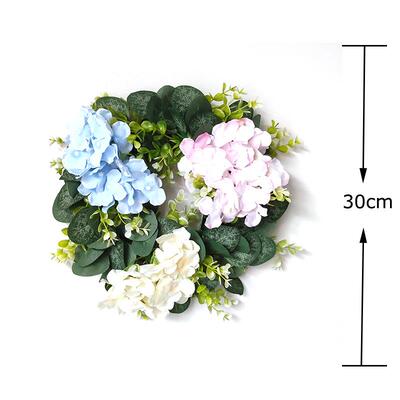 仿真三色绣球花尤加利小花环婚庆摄影道具假花花环客厅花艺装饰