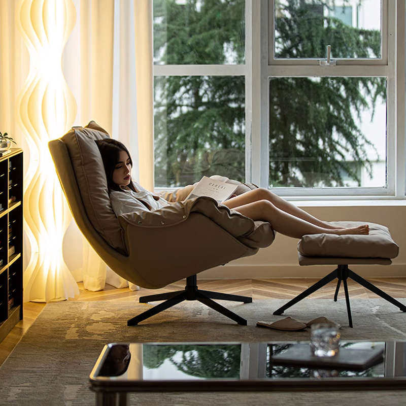 意式轻奢单人羽绒沙发椅客厅阳台休闲可旋转椅休闲老虎椅单人躺椅
