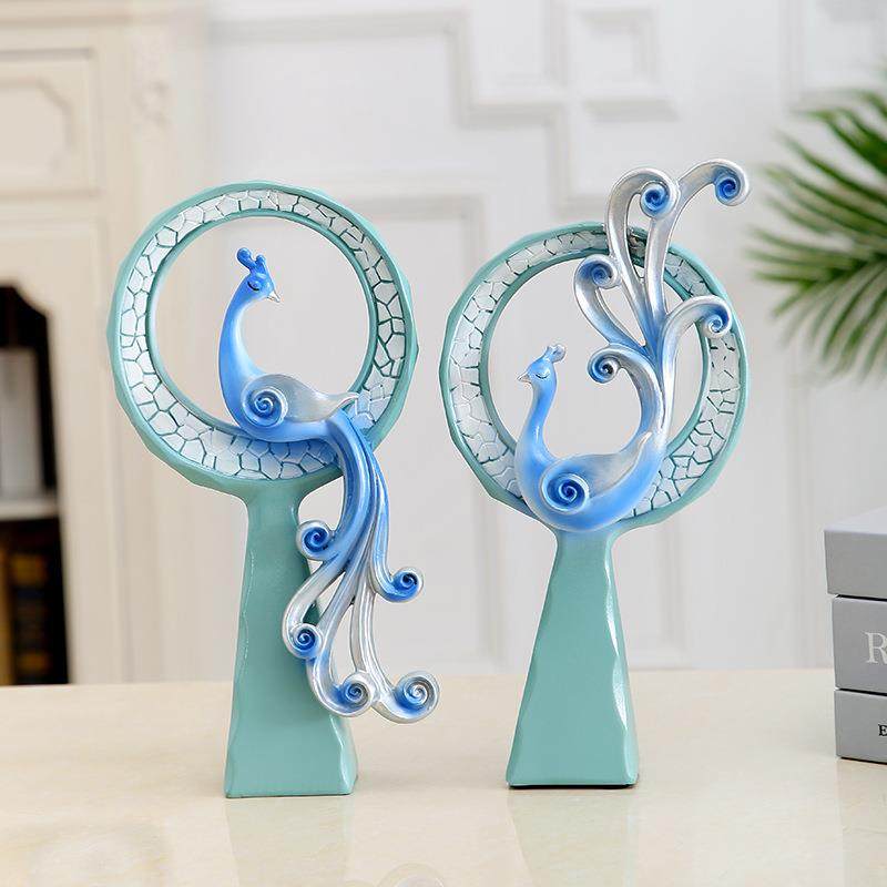 欧柜式创孔树脂工艺雀品意摆孔雀一对件家居客厅电视橱婚房轻奢新