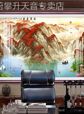 网红鸿运当头客财厅万室里长山水画画靠山城招挂画办公背景国墙装