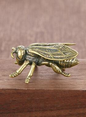 铜雕实心铜黄铜昆虫手把玩件古黄铜昆虫茶宠送礼铜工艺品收藏摆件