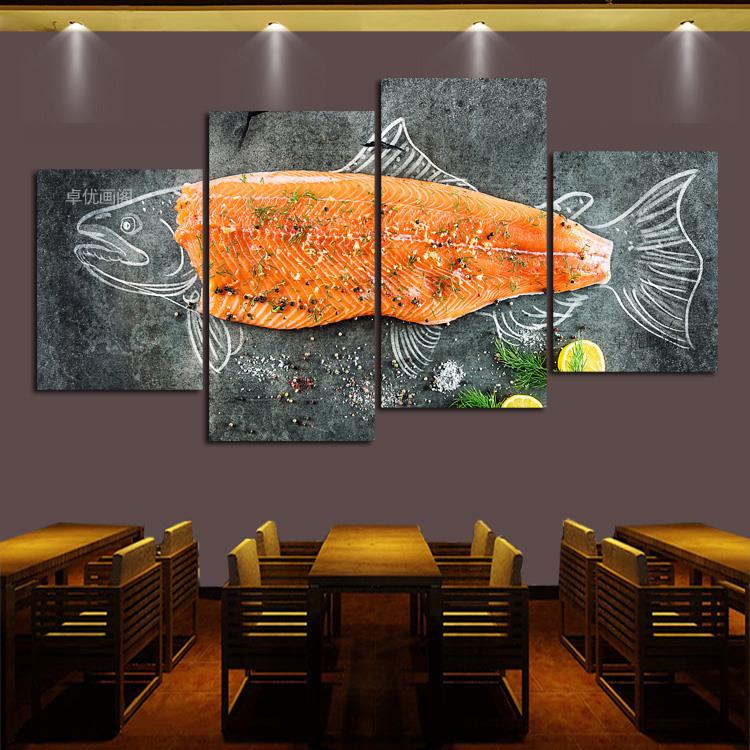 日式饭厅鲑鱼装饰画 画日本料理店美食挂画 画日式酒店饭店寿司店图片