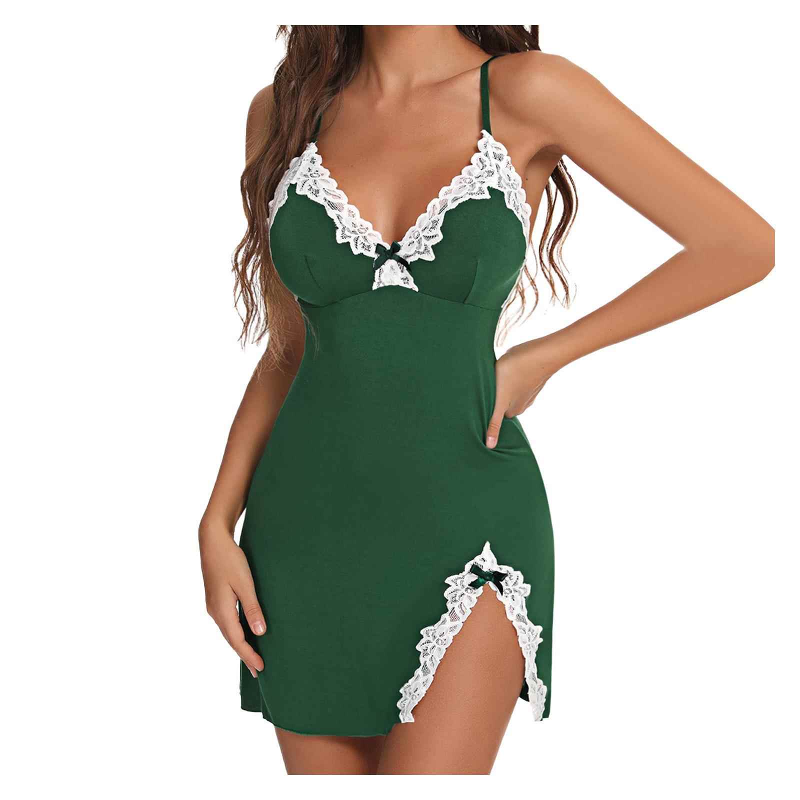 Large size sexy lingerie gathered sexy deep V bow side slit