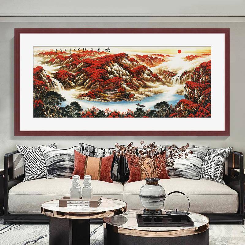 鸿运当头装饰画新中式客厅沙发背景墙挂画办公室山水国画大幅壁画