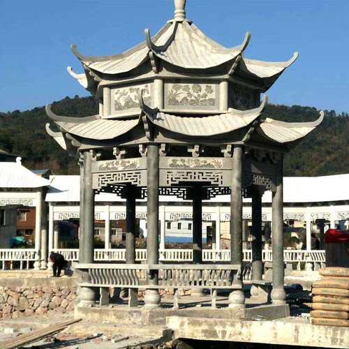 厂家现货直销仿古双层石亭子八角石雕双层凉亭景点装饰石亭子