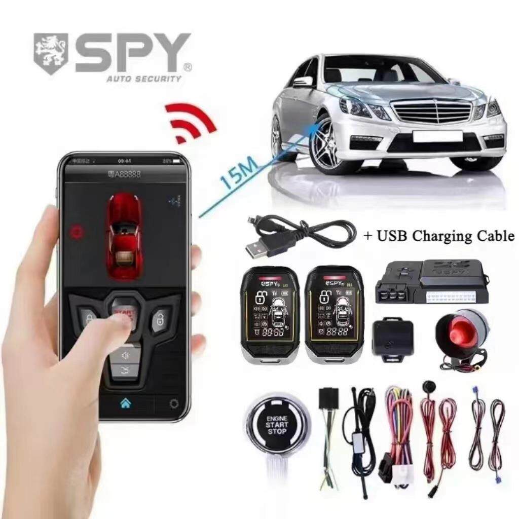 汽车防盗器PKE一键启动 app手机控车1500米LCD震动双向遥控报警器