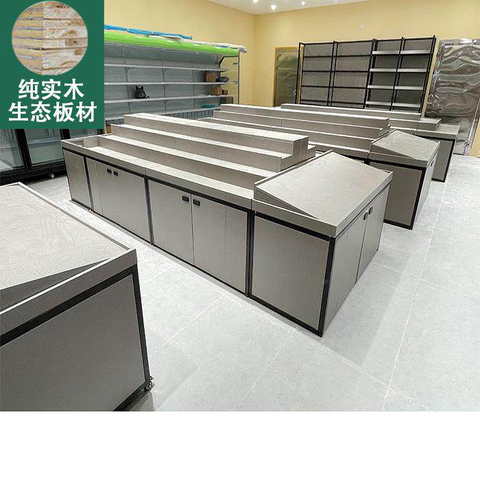 水果店货架实木阶梯货架水果展示架水果店中岛展示柜多层钢木货架