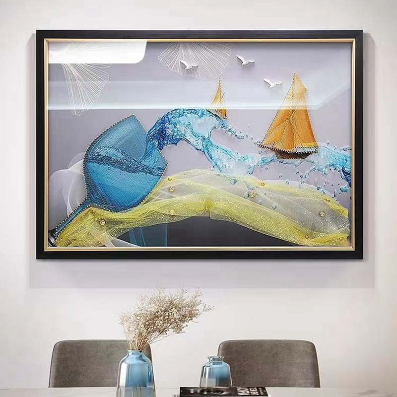现代简约餐厅装饰画高档饭厅壁画3D手工立体实物画向日葵酒杯挂画图片