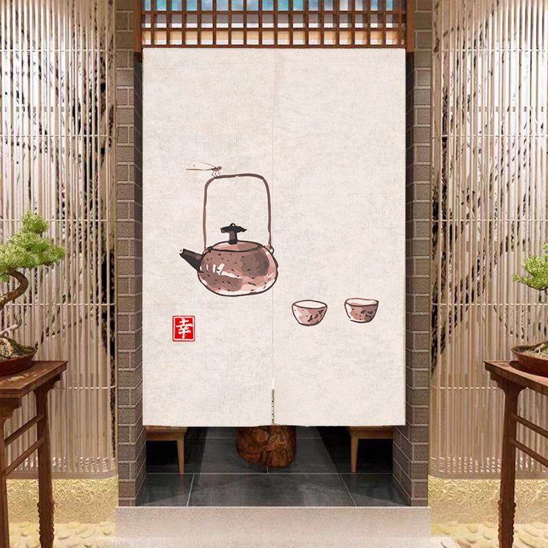 中式禅意茶馆门帘卧室书房半帘客厅布艺隔断帘洗手间包厢装饰帘子