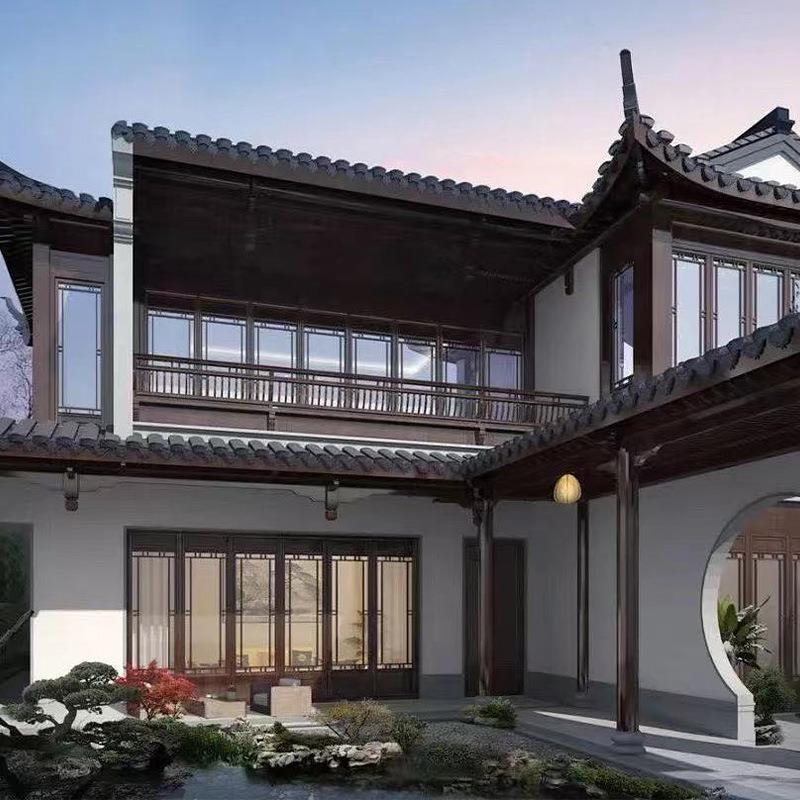 中国风仿古铝合金门窗复古上官盾118别墅园林断桥铝仿古平开门窗