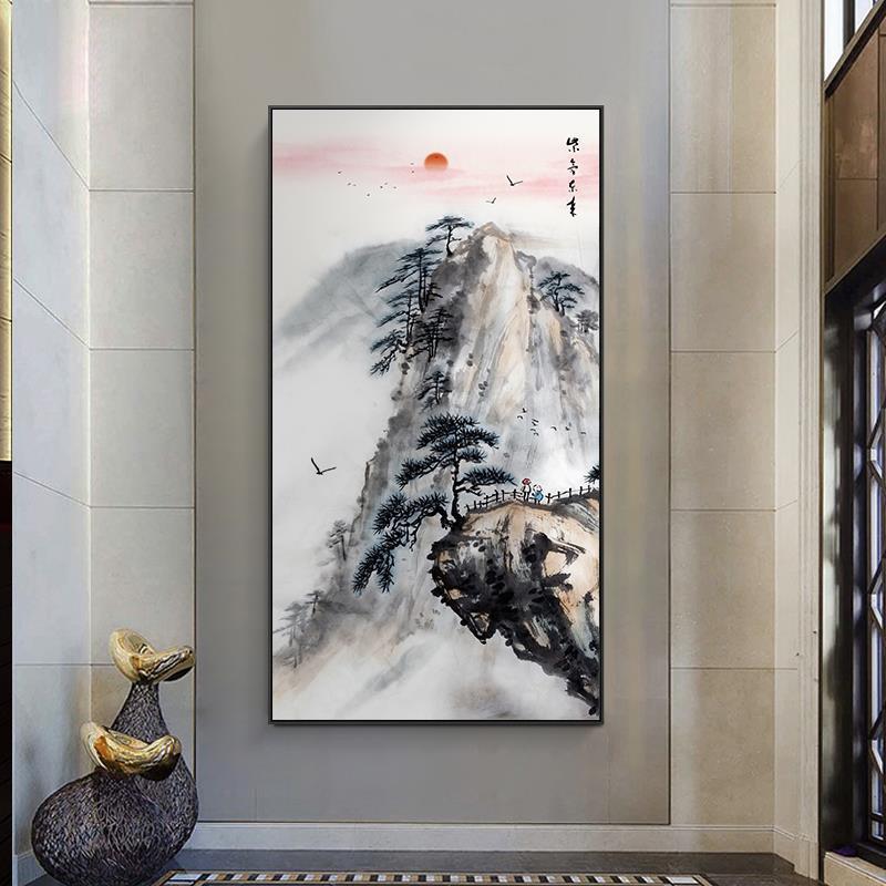 厅迎客廊竖版LY迎客松玄关走过道装饰画客新中式松挂画山水画国画