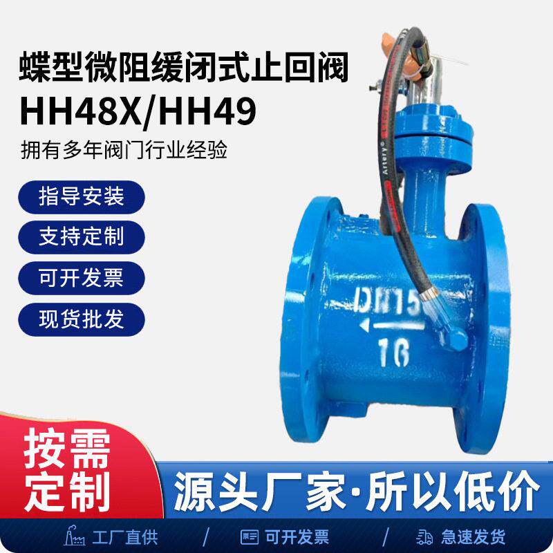 HH48X/HH49X微阻缓闭蝶式止回阀耐温球墨铸铁法兰缓闭止回阀