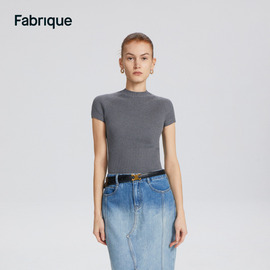 fabriquebasic紧身半高领，薄款针织上衣女，2024春夏短袖打底衫