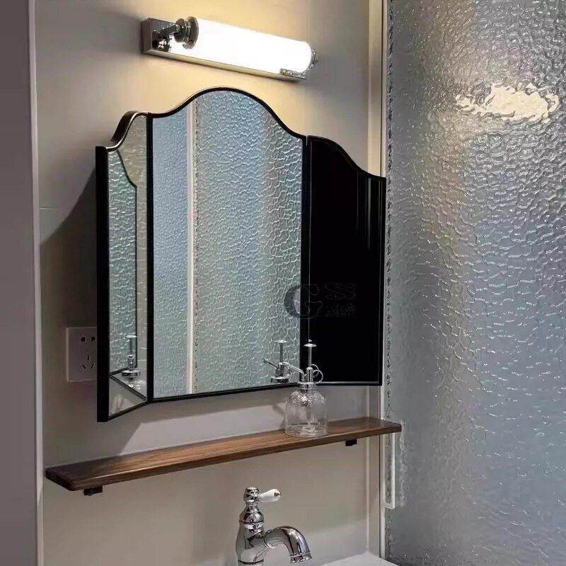 法式覆古黑色三折化妆台化妆镜化妆室三面折叠浴室镜入户装饰镜子