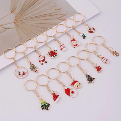 16Pcs Cartoons Father Christmas Gifts Metal Keyring Ornament