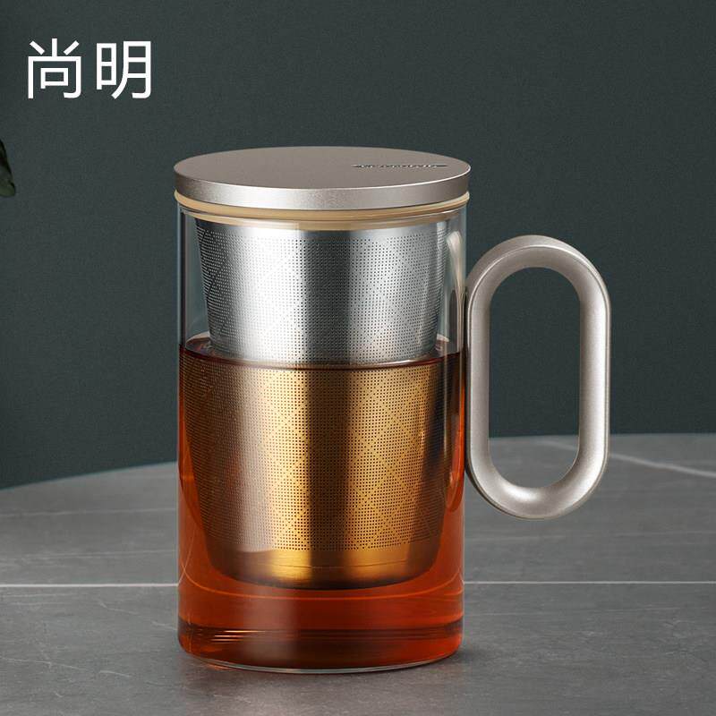 尚明高端玻璃泡茶杯过滤办公室男士个人专用大容量家用茶水分离杯