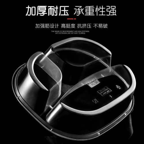 一次性饭盒椭圆三格方形餐盒黑色PP塑料午餐外卖打包盒分格盒