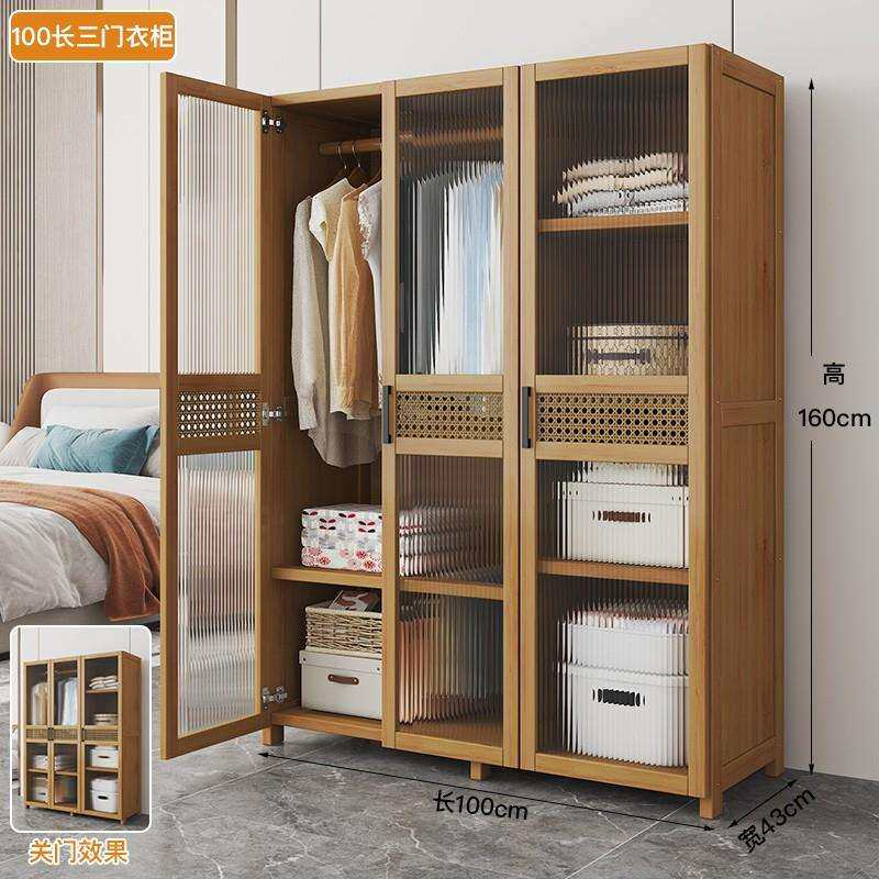 简易布帘衣柜家用卧室出租房防尘实木收纳无门衣橱结实耐用大容量