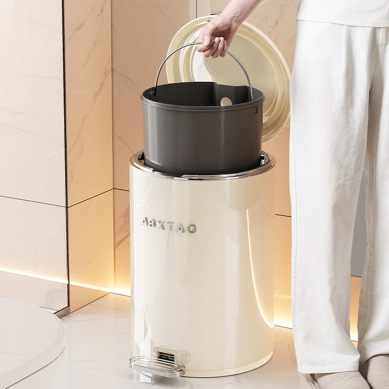 轻奢金属垃圾桶家用脚踏按压双开卫生间厕所防水大容量带盖垃圾筒