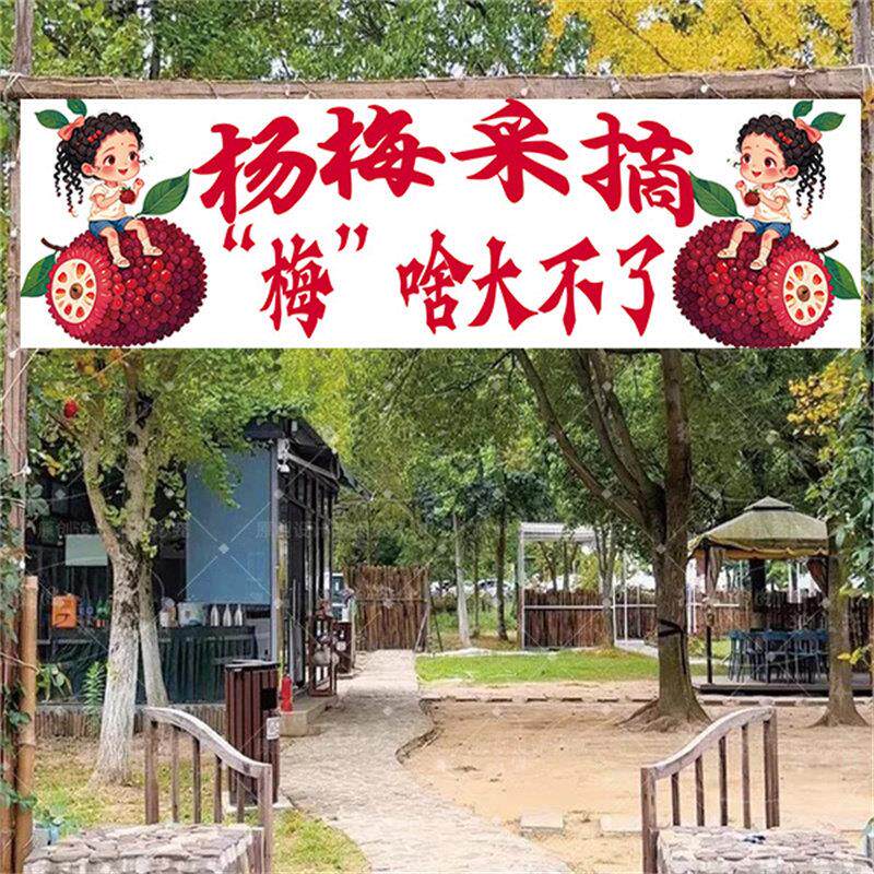 采摘园杨梅采摘挂布背景布新鲜杨梅移动地摊宣传招牌挂毯广告布