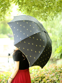 深拱形防晒防紫外线，蘑菇公主雨伞黑胶遮阳折叠晴雨两用女太阳伞