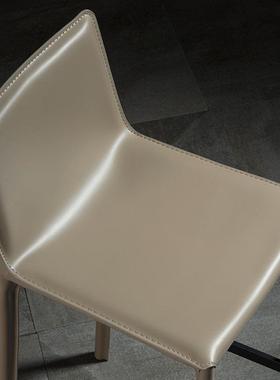 意轻奢MA-4马鞍皮式吧台椅现代简约黑色皮高脚椅家靠背用前艺台高