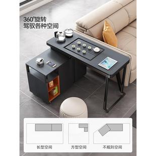 阳台小茶桌轻奢现代移动茶车茶盘一体简约1米2带轮旋转家用小茶台