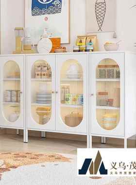 加厚轻奢铁艺餐边柜家用双开门橱房收纳茶水柜出租房阳台储物柜子