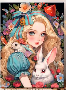 兔子小姐|diy数字油画丙烯填充手绘手工插画减压油彩涂色画