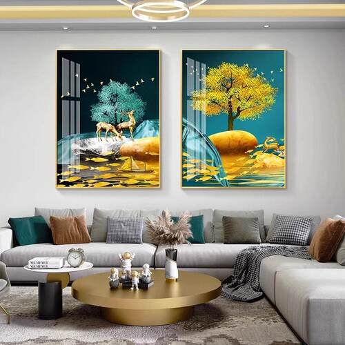 轻奢联画 卧室房两间装饰画 画现代简VTO约沙发背景画墙水挂画 画