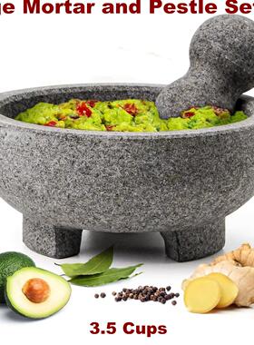 Large Mortar and Pestle Set Granite Guacamole Bowl