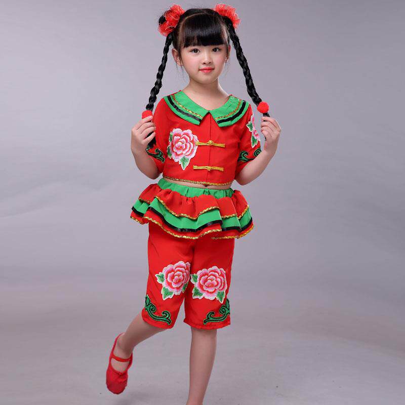 新款儿童小辫子甩三甩演出服民族秧歌表演服小荷风采舞蹈服中国娃