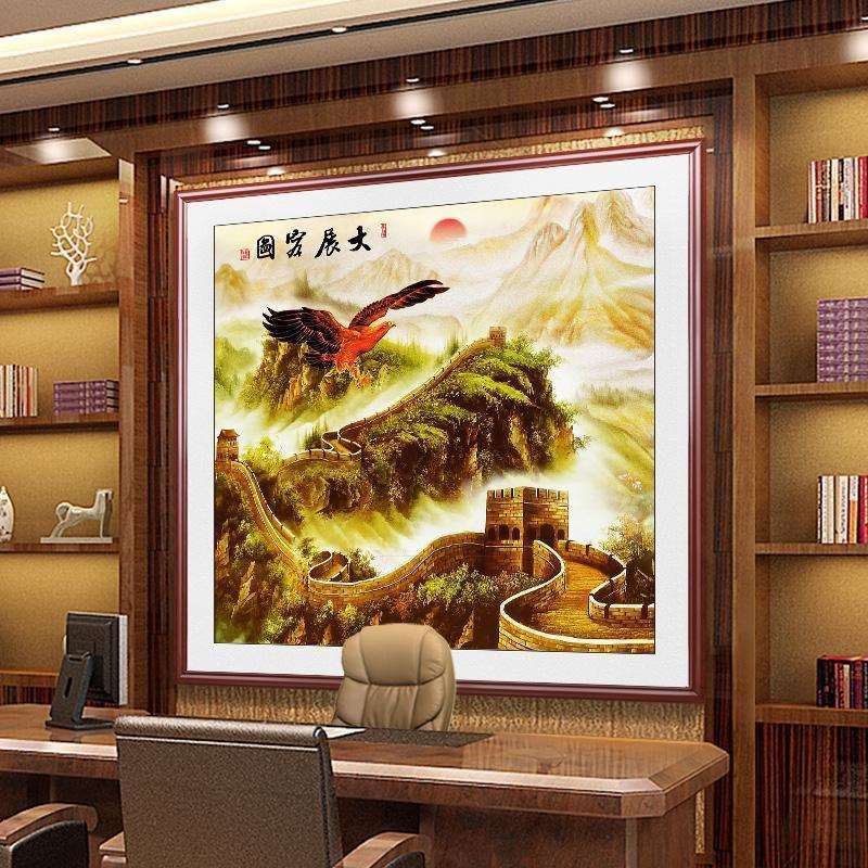 新中式客厅长城美景万里长城国画挂画办公室挂画金色装饰