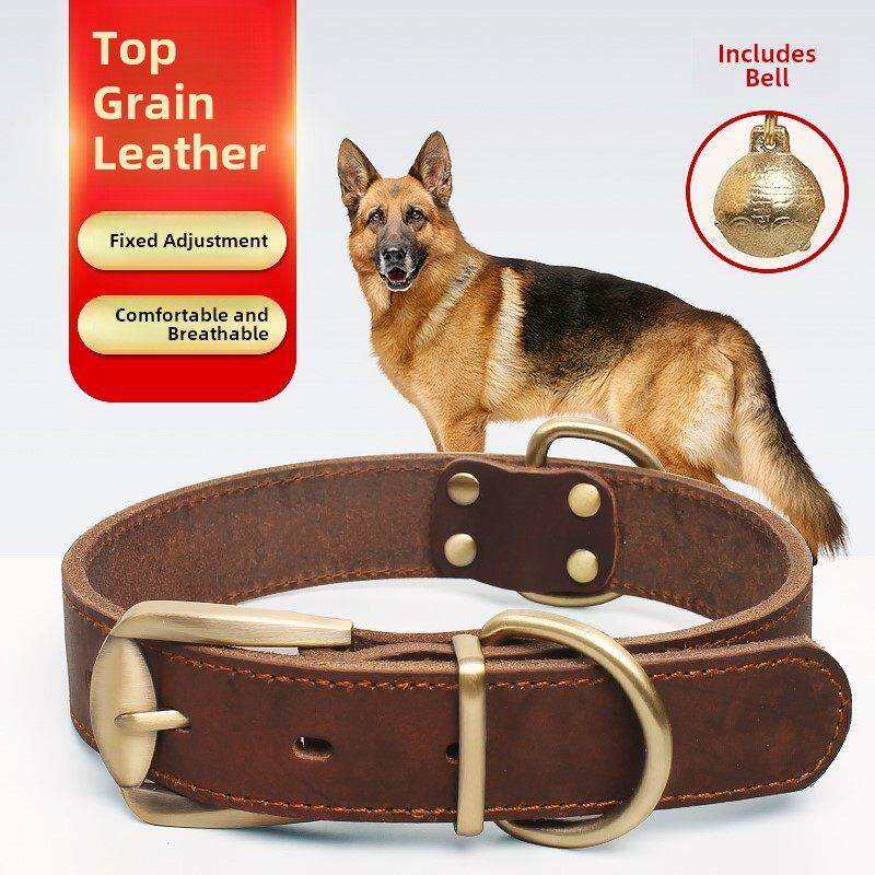 狗牛皮项圈狗项圈中型和大型狗金毛猎犬德国牧羊犬项圈皮革真皮狗