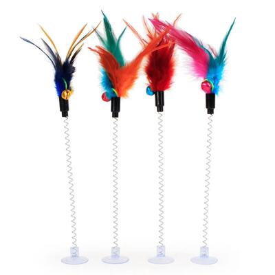 Multicolor Feather Spring Toy Suction With Bell Mouse Cat I